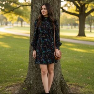 Tanya Taylor Black Clarisse Long Sleeve Silk Dress Size 4